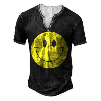 70S Yellow Smile Face Cute Happy Peace Smiling Face Men's Henley Button-Down 3D Print T-shirt - Thegiftio UK
