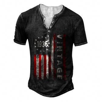 86 Year Old Gifts Vintage 1936 American Flag 86Th Birthday Men's Henley Button-Down 3D Print T-shirt - Thegiftio UK