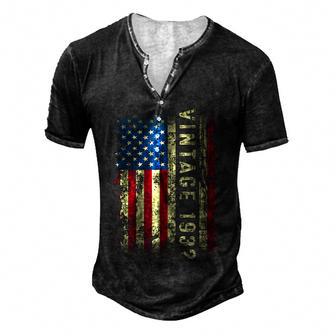 90 Year Old Gifts Vintage 1932 American Flag 90Th Birthday Men's Henley Button-Down 3D Print T-shirt - Thegiftio UK