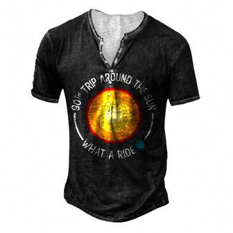 90Th Birthday Retro 90Th Trip Around The Sun What A Ride Men's Henley T-Shirt - Seseable