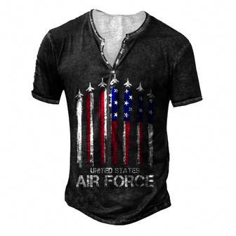 Air Force Us Veterans American Flag 4Th Of July Patriotic Men's Henley Button-Down 3D Print T-shirt - Thegiftio UK