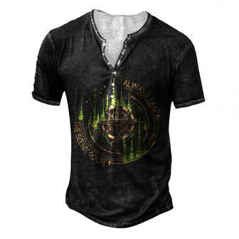 Always Take The Scenic Route Camping Travel Adventure Men's Henley Button-Down 3D Print T-shirt - Thegiftio UK