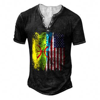 Amazigh Roots Half American Flag Proud Of Kabyle Flag Men's Henley T-Shirt | Mazezy