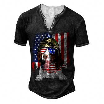 American Flag 4Th Of July English Springer Spaniel Dog Lover Men's Henley Button-Down 3D Print T-shirt - Thegiftio UK