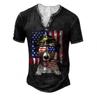 American Flag 4Th Of July Jack Russell Terrier Veteran Dog Men's Henley Button-Down 3D Print T-shirt - Thegiftio UK