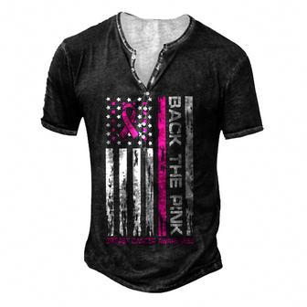American Flag Back The Pink Breast Cancer Awareness Men's Henley Button-Down 3D Print T-shirt - Thegiftio UK