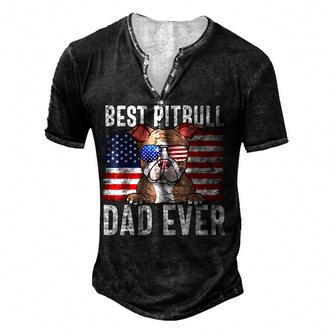 American Flag Pitbull Dad Dog Lover Gift For Fathers Day Men's Henley Button-Down 3D Print T-shirt - Thegiftio UK