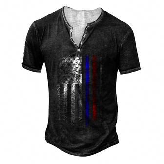American Flag Red Blue Thin Line Apparel Firefighter Police Men's Henley Button-Down 3D Print T-shirt - Thegiftio UK