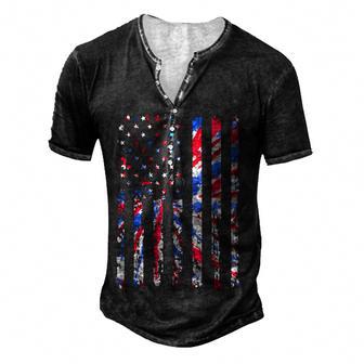 American Flag Tie Dye Patriotic Vintage Usa V2 Men's Henley Button-Down 3D Print T-shirt - Thegiftio UK