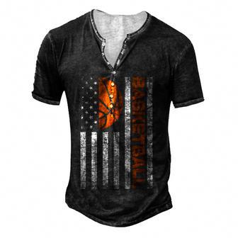 American Flag Vintage Basketball Flag Basketball Dad Apparel Men's Henley Button-Down 3D Print T-shirt - Thegiftio UK