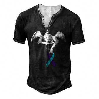 Angel Ribbon Mental Health Suicide Awareness Men's Henley Button-Down 3D Print T-shirt - Thegiftio UK