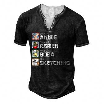 Anime Ramen Boba Sketching Japanese Manga Milk Tea Men's Henley Button-Down 3D Print T-shirt - Thegiftio UK