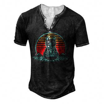 Anime Ramen Cat Retro Japanese Noodles Aesthetic Kawaii Gift V2 Men's Henley Button-Down 3D Print T-shirt - Thegiftio UK