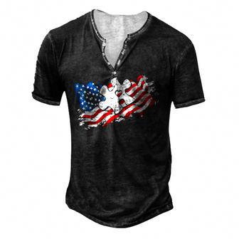 Autism American Flag Puzzle Autism Awareness Support Men's Henley Button-Down 3D Print T-shirt - Thegiftio UK