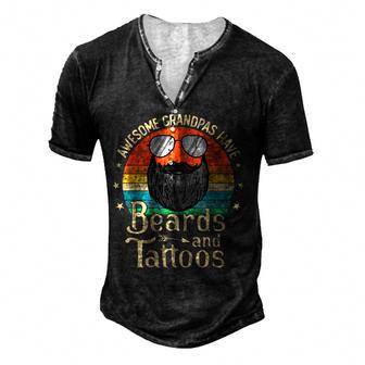 Awesome Grandpas Have Beards And Tattoos Bearded Grandpa Men's Henley Button-Down 3D Print T-shirt - Thegiftio UK