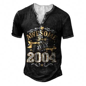 Awesome Since July 2004 18 Year Old 18Th Birthday Men Boy Men's Henley Button-Down 3D Print T-shirt - Thegiftio UK