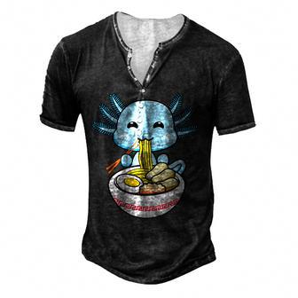 Axolotl Eating Ramen Noodles Youth Cute Kawaii Anime Axolotl Men's Henley Button-Down 3D Print T-shirt - Thegiftio UK