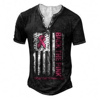 Back The Pink American Flag Breast Cancer Awareness Men's Henley Button-Down 3D Print T-shirt - Thegiftio UK