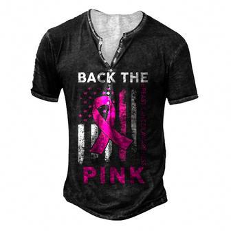 Back The Pink Breast Cancer Awareness American Flag Men's Henley Button-Down 3D Print T-shirt - Thegiftio UK