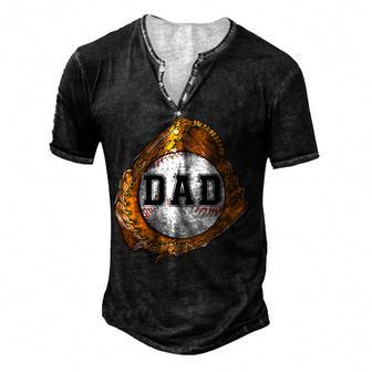 Baseball Catch Glove Baseball Dad Baseball Daddy Fathers Day Men's Henley Button-Down 3D Print T-shirt - Thegiftio UK