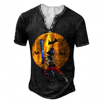 Baseball Skeleton Men Boys Pirate Baseball Halloween Men's Henley Button-Down 3D Print T-shirt - Thegiftio UK