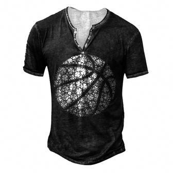 Basketball Ball Irish Shamrock Lucky Clover St Patricks Day Men's Henley Button-Down 3D Print T-shirt - Thegiftio