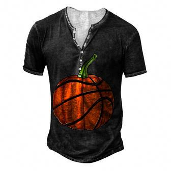 Basketball Pumpkin T Mens Boys Halloween Basket Lover Men's Henley Button-Down 3D Print T-shirt - Thegiftio UK