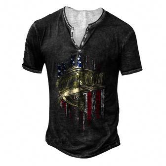 Bass Fishing American Flag 4Th Of July Gift For Fisherman Men's Henley Button-Down 3D Print T-shirt - Thegiftio UK