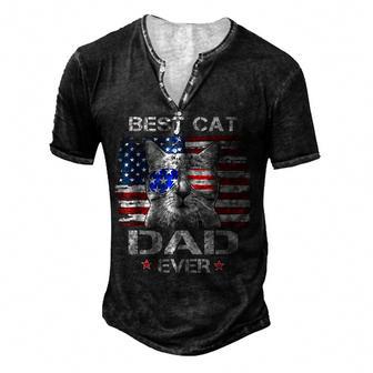 Best Cat Dad Ever American Flag Patriotic 4Th Of July Cat V2 Men's Henley Button-Down 3D Print T-shirt - Thegiftio UK