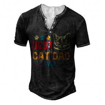 Best Cat Dad Ever Vintage Retro Cat Dad Father Day Men's Henley Button-Down 3D Print T-shirt - Thegiftio UK