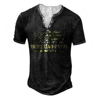 Best Dad Ever American Military Camouflage Flag Fathers Day Men's Henley Button-Down 3D Print T-shirt - Thegiftio UK