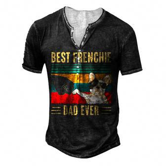 Best Frenchie Dad Ever Funny Dog Dad Vintage Fathers Day Men's Henley Button-Down 3D Print T-shirt - Thegiftio UK