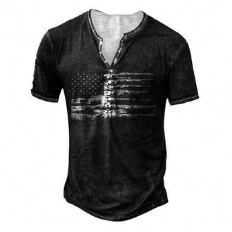 Big American Flag With Machine Guns 2A Flag Men's Henley Button-Down 3D Print T-shirt - Thegiftio UK