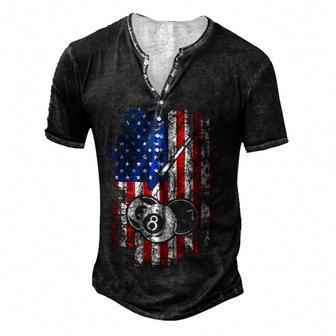 Billiards American Flag Cue Pool Balls Billiard Player Men's Henley Button-Down 3D Print T-shirt - Thegiftio UK