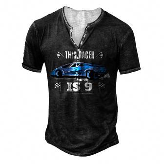 Birth Born Age 9 Year Old Fast Race Driver Racer Racing Car Men's Henley Button-Down 3D Print T-shirt - Thegiftio UK