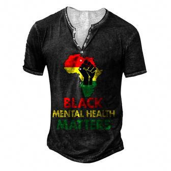 Black Mental Health African Map Mental Health Awareness Men's Henley Button-Down 3D Print T-shirt - Thegiftio UK