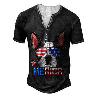 Boston Terrier Merica 4Th Of July T Men Boys Dog Puppy Men's Henley Button-Down 3D Print T-shirt - Thegiftio UK