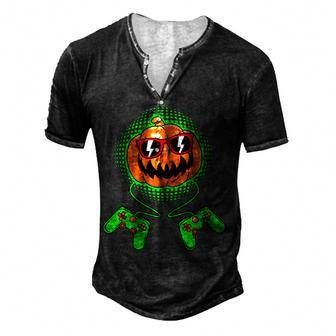 Boys Halloween Jack O Lantern Gamer Kids Men Halloween V2 Men's Henley Button-Down 3D Print T-shirt - Thegiftio UK