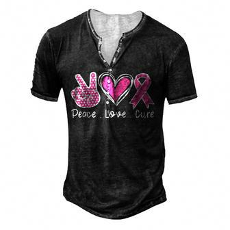 Breast Cancer Awareness Costume Pink Peace Love Cure Faith V6 Men's Henley Button-Down 3D Print T-shirt - Thegiftio UK