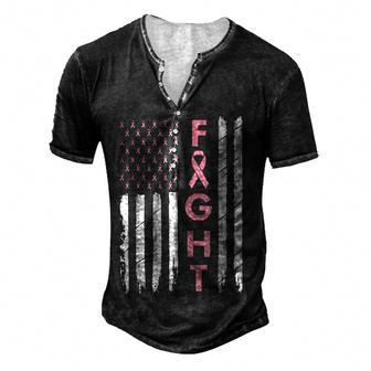 Breast Cancer Awareness Fight Usa Flag Pink Ribbon Men's Henley Button-Down 3D Print T-shirt - Thegiftio UK
