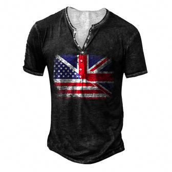 British American Flag Great Britain V2 Men's Henley Button-Down 3D Print T-shirt - Thegiftio UK