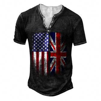 British American Flag Union Jack England Usa Men's Henley Button-Down 3D Print T-shirt - Thegiftio UK