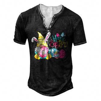 Bunny Gnome Rabbit Eggs Hunting Happy Easter Day Funny Men's Henley Button-Down 3D Print T-shirt - Thegiftio UK