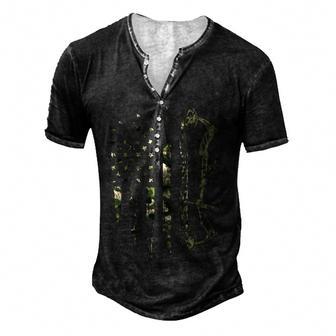 Camo American Flag Bowhunting Bow Archery Deer Hunting Gift Men's Henley Button-Down 3D Print T-shirt - Thegiftio UK
