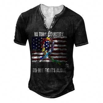 Cancer Matter Usa Flag Cancer Ribbon No One Fight Alone Men's Henley Button-Down 3D Print T-shirt - Thegiftio UK