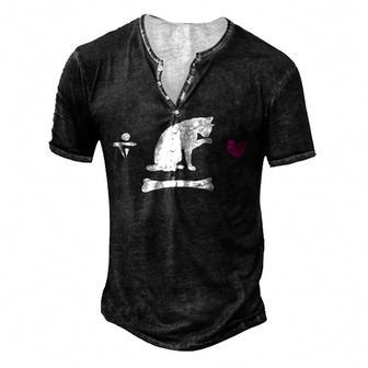 Cat Our Flag Means Death Stede Bonnet Men's Henley Button-Down 3D Print T-shirt - Thegiftio UK