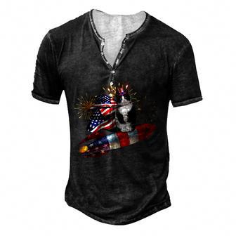 Cat Tuxedo 4Th Of July Rocket With Fireworks Usa Patriotic Men's Henley Button-Down 3D Print T-shirt - Thegiftio UK