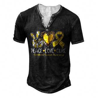Childhood Cancer Awareness Peace Love Cure Yellow Ribbon Men's Henley Button-Down 3D Print T-shirt - Thegiftio UK
