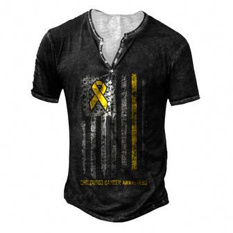 Childhood Cancer Flag Childhood Cancer Awareness Men's Henley Button-Down 3D Print T-shirt - Thegiftio UK