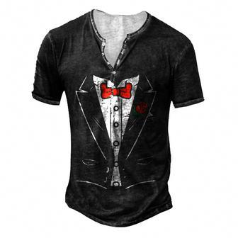 Classic Tuxedo Red Rose Costume Cool Valentines Day Men Boys Men's Henley Button-Down 3D Print T-shirt - Thegiftio UK
